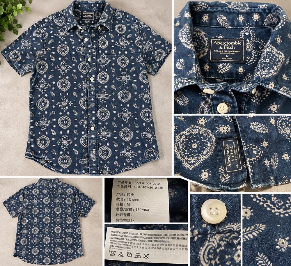 Abercrombie & Fitch Men’s Blue Bandana Paisley Shirt 100% Cotton M